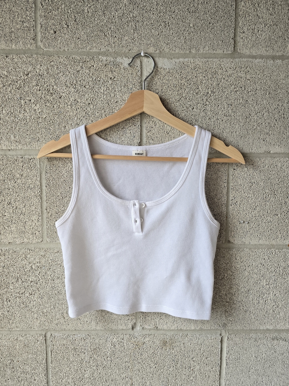 Sunday Best White Ribbed Henley Crop Tank